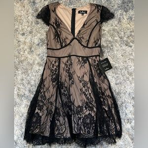 Tan and Black Lace Lulu’s Cocktail Dress - S